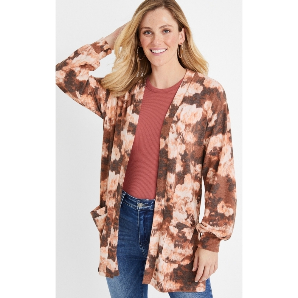 Maurices Brown Floral Long Sleeve Cardigan Size S